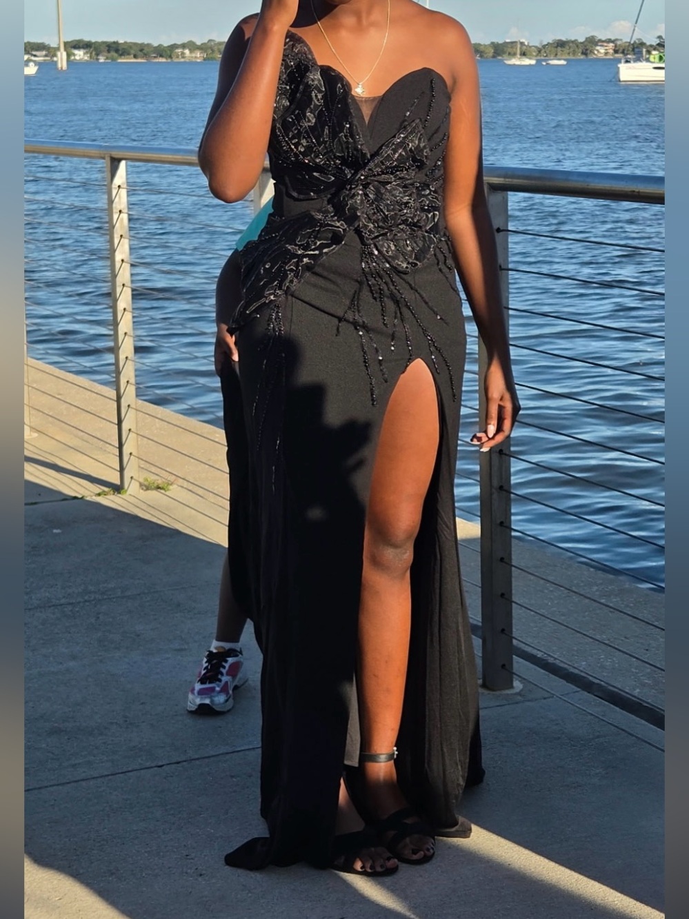 Fashion Nova Black Strapless High-Slit Evening Dress